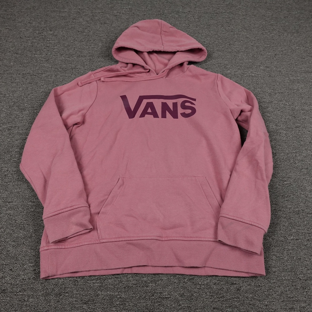 Vans Hoodie Womens Medium Pink Pullover Fleece Kangaroo Pocket Logo Skate